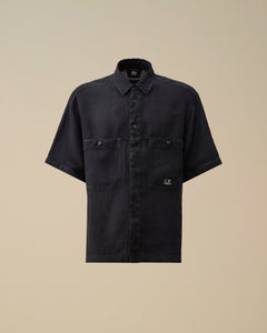 Camicia uomo a maniche corte lino blu