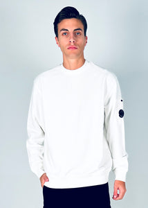 FELPA UOMO GIROCOLLO IN FLEECE DIAGONALE GARZATO E SMERIGLIATO BIANCO