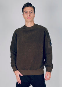 FELPA UOMO GIROCOLLO IN FLEECE DIAGONALE GARZATO E SMERIGLIATO VERDE