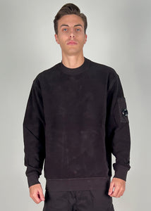 FELPA UOMO GIROCOLLO IN FLEECE DIAGONALE GARZATO E SMERIGLIATO NERO