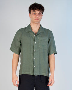 CAMICIA IN LINO MANICA CORTA, VESTIBILITA' AMPIA CON BOTTONI UOMO VERDE
