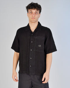 CAMICIA IN LINO MANICA CORTA, VESTIBILITA' AMPIA CON BOTTONI UOMO NERA