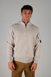 MAGLIONE UOMO MEZZA ZIP IN LANA D'AGNELLO GRS BIANCO