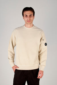 FELPA UOMO GIROCOLLO IN FLEECE DIAGONALE SMERIGLIATO E SPAZZOLATO CON LENTE AVORIO