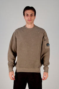 FELPA UOMO GIROCOLLO IN FLEECE DIAGONALE SMERIGLIATO E SPAZZOLATO CON LENTE VERDE
