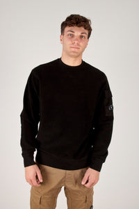 FELPA UOMO GIROCOLLO IN FLEECE DIAGONALE SMERIGLIATO E SPAZZOLATO CON LENTE NERO
