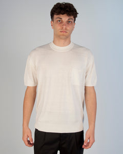 MAGLIA PANNA IN SETA GIROCOLLO MANICHE CORTE CON TASCHINO DAVANTI UOMO