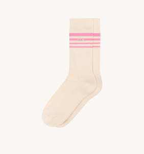 CALZINI BEIGE JACQUARD CON LOGO A RIGHE ROSA UNISEX