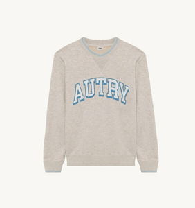 FELPA MAIN UOMO GRIGIO MELANGE CON POLSINI E LOGO AUTRY AZZURRO