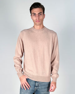 PULLOVER UOMO GIROCOLLO IN CASHMERE 'BOTANICA' SABBIA